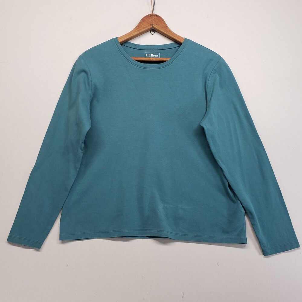 L.L. Bean Womens Regular Long Sleeve Crewneck Tee Shirt Teal Medium